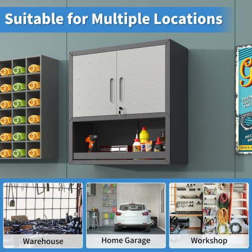 Wall-Mounted Metal Tool Storage Cabinet with Locking Doors and Shelf for Garage and Warehouse