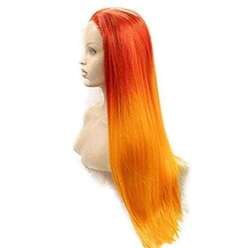 Orange Wig Ombre Lace Front Wigs Red Orange Long Silky Straight Free Part Handmade Pre Plucked Hairline Synthetic Heat Resistant Fiber Hair Wigs for Women Cosplay Daily 24 Inch