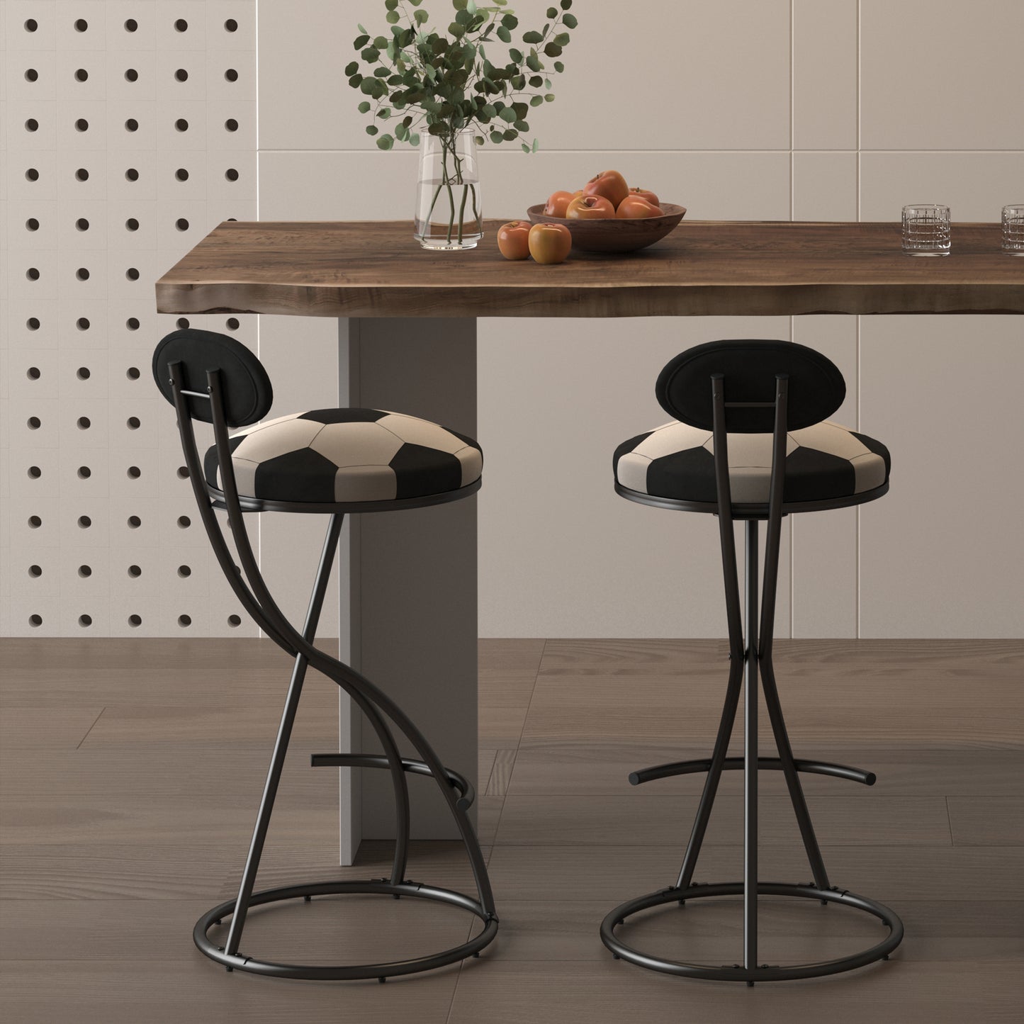 Upholstered S-Shaped Barstools Set of 2 - Velvet Football Print