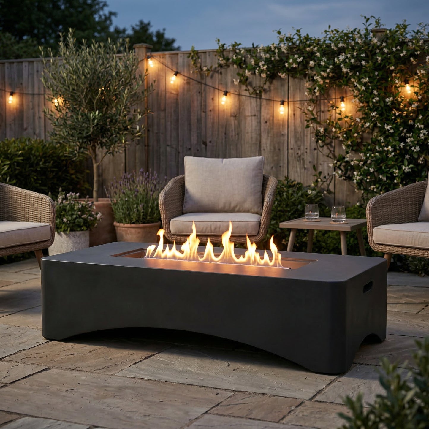 56" Propane Fire Pit Table - Rectangular Gas Fire Pit with Cover - Dark Grey