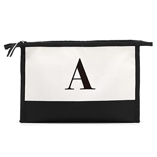 Monogrammed for Women Initial bridesmaid gifts, Personalized monogram Monogram Cosmetic Bag,Travel Makeup Bag Suitable for Wedding weekend Beach Gift for Women Teachers Friends.Pure letters A