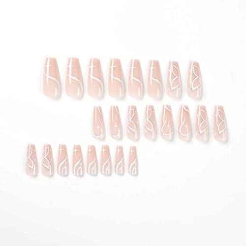 Butterfly Fake Nails, Artificail Extra Long Press on Nails, Glitter Acrylic Pink Full Cover Fake Nails with Design Nail Tips for Women&Girls, 24PCS