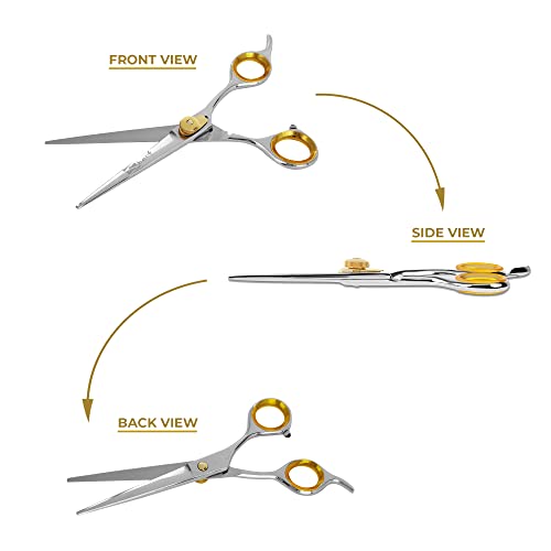SHARF Gold Touch Barber 6.5 Inch, Professional Straight Shears 440c Japanese Stainless Steel Barber Scissors for Men and Women