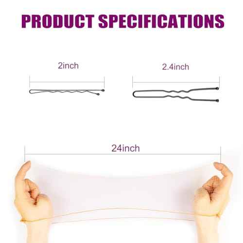 120PCS Elastic Hair Net Set for Food Service Workers 20pcs 24inch Invisible Hair Nets for Men Women Buns,50pcs U-Shaped Hair Pins 50pcs Bobby Pins for Bun Maker, 24inch,Black