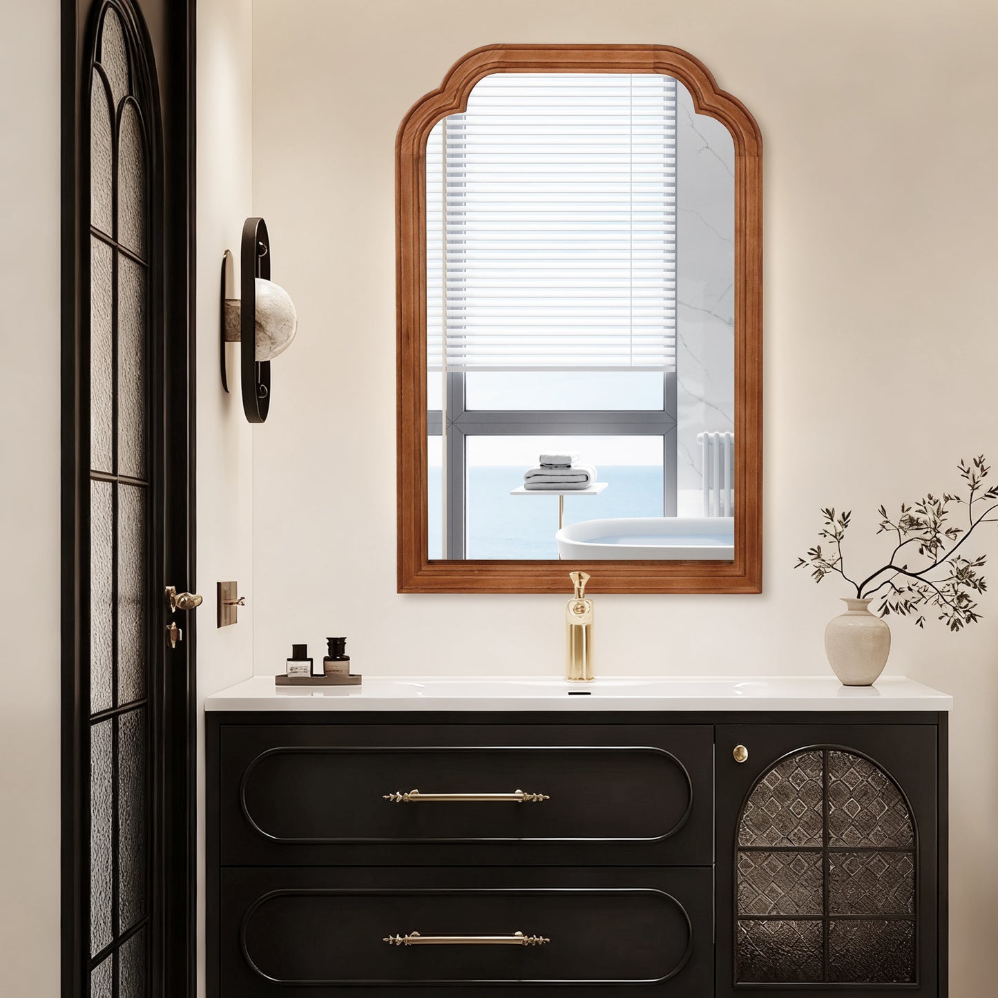 24" x 36" Solid Wood Frame Decorative Mirror - Yellow Brown