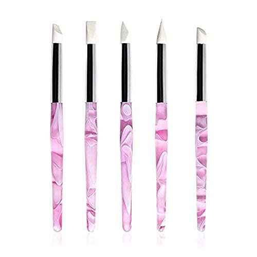 BQAN 5Pcs Nail Art Sculpture Pen, Silicone Nail Art Brushes for Gel, Acrylic Nails, Foil Carving, Drawing & Shaping, Nail Art Tools for Home Salon
