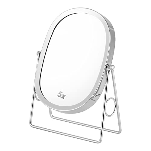 JOYOEIKON Classic Dual Sided 5X and 1X Magnifying Makeup Mirror and Tabletop Standing 360¡Æ Rotation Vanity Mirror,Desktop Cosmetic Mirror (Chrome)