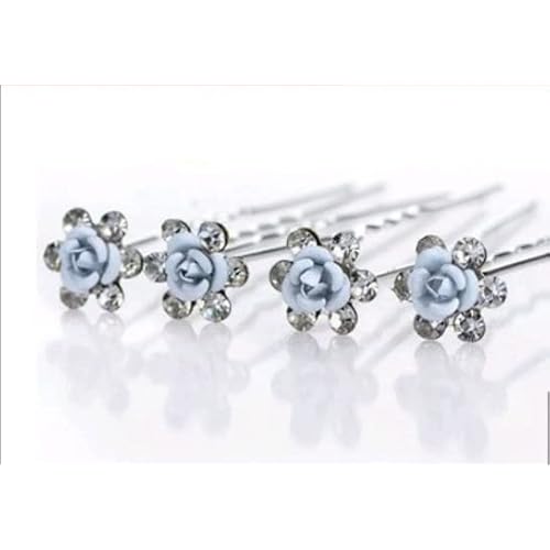 Vpang 20 Pcs Wedding Bridal Rhinestone Crystal Hair Pins Clips Women Headwear Wedding Decorative Hair Accessories (Blue Flower)