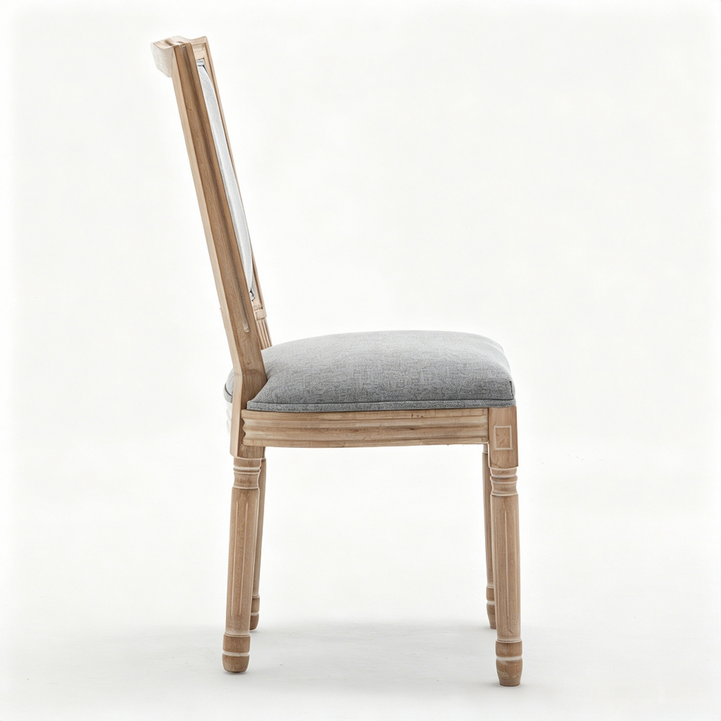 Farmhouse Dining Chairs Set of 2 - Grey Cushioned Linen Seat