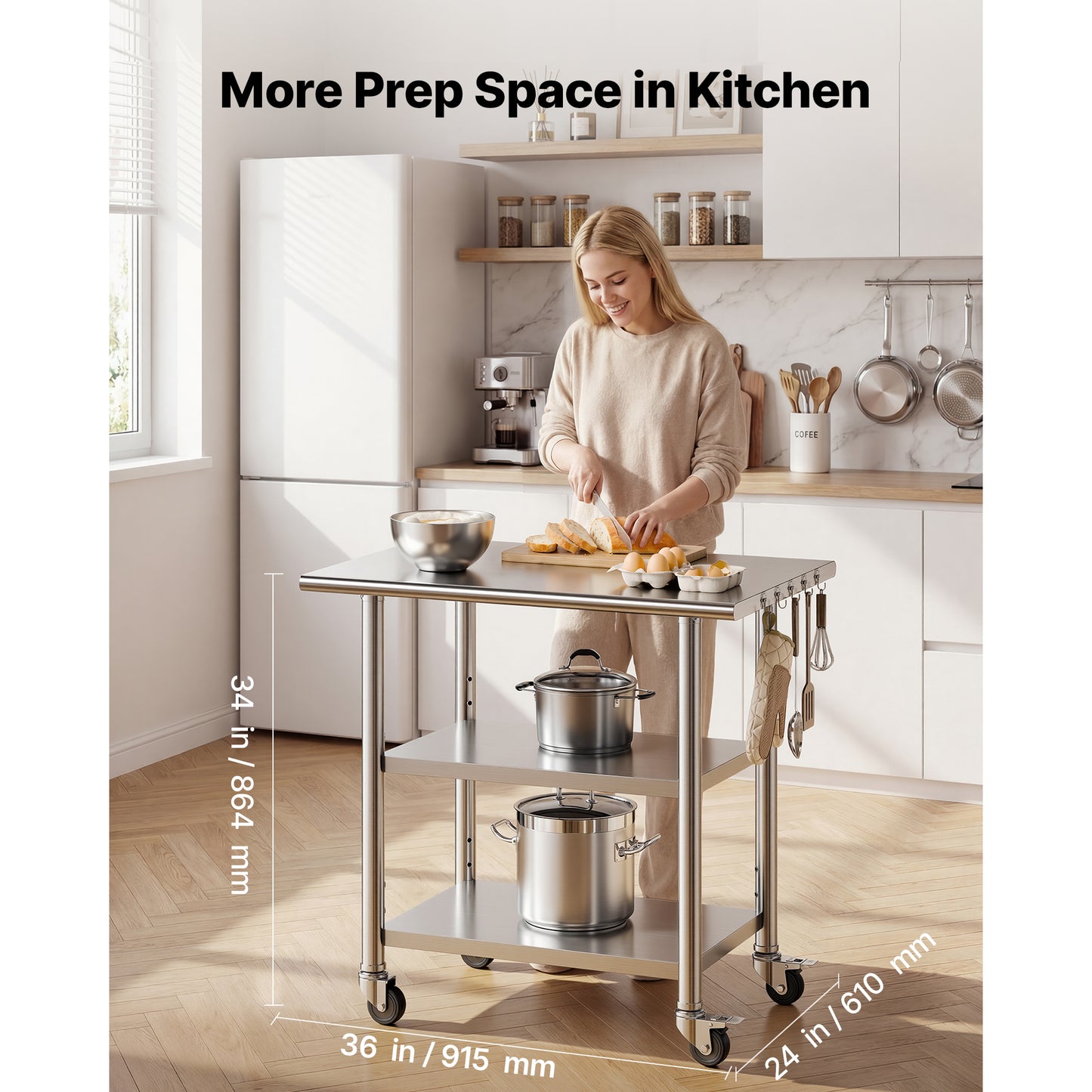 Stainless Steel Work Table 24x36 Inch Food Prep Station with Shelves & Wheels