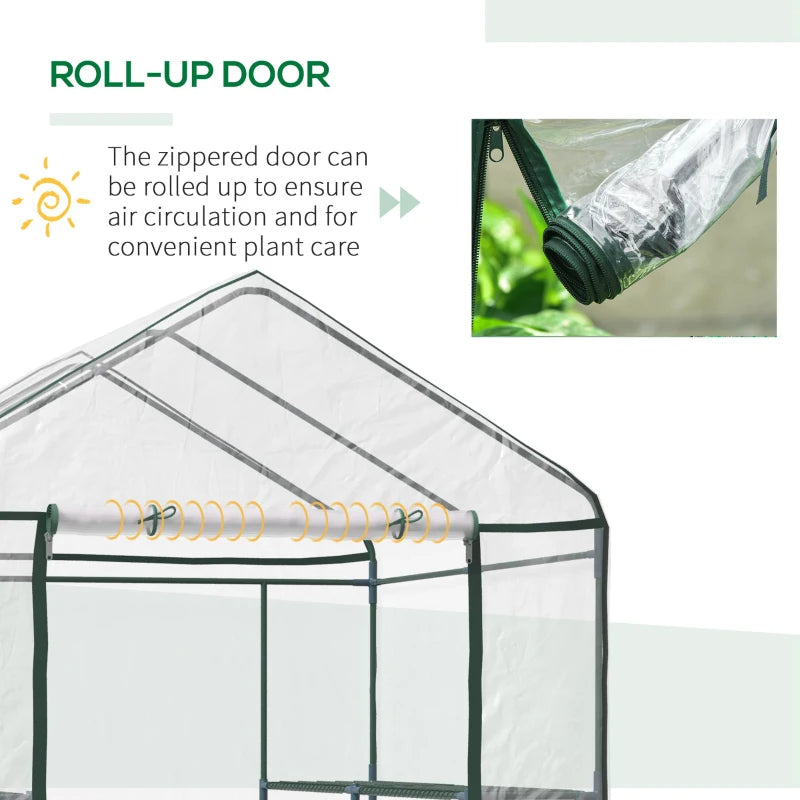 Portable Walk-In Greenhouse Kit with 3 Shelves, Roll-Up Door & Weatherproof Cover