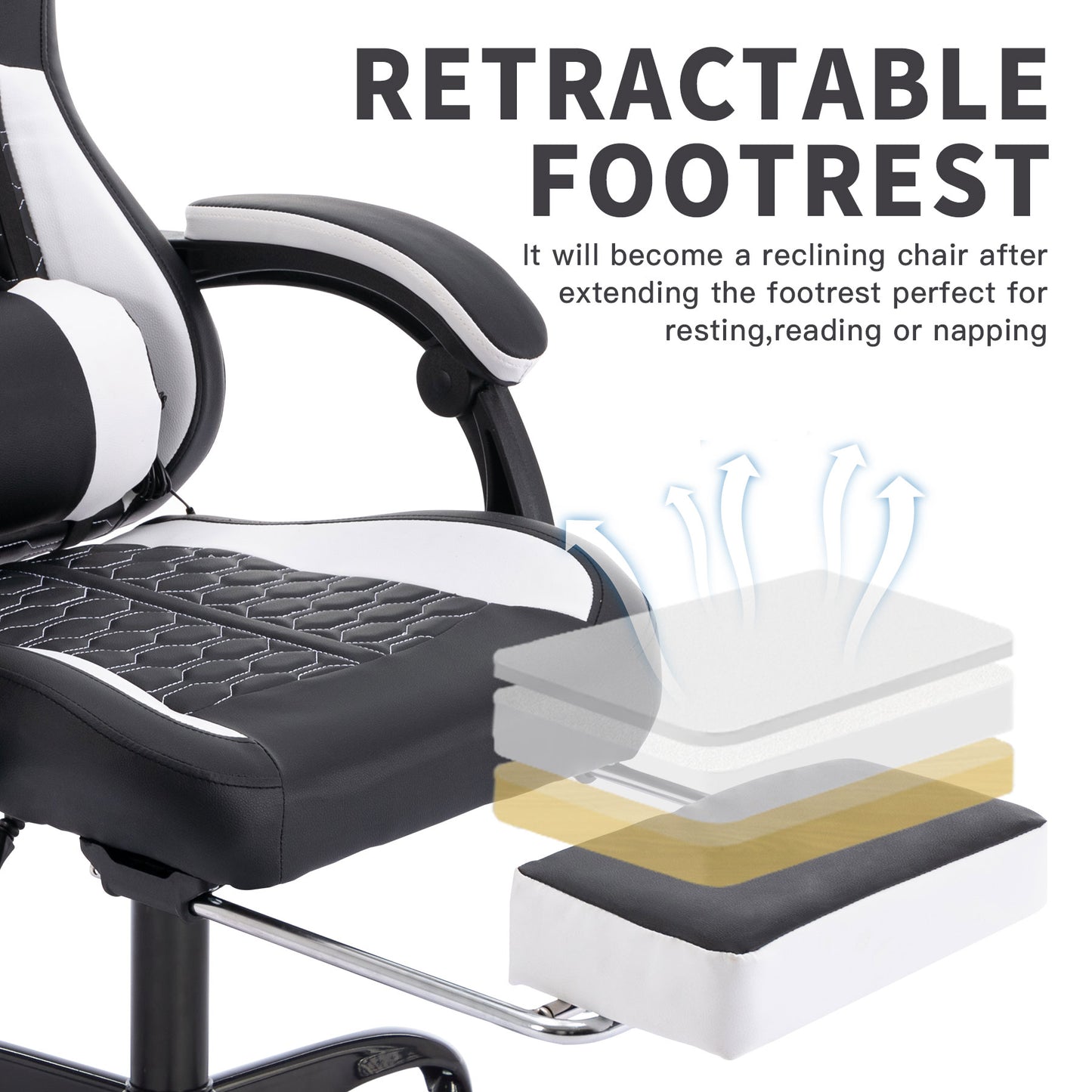 Ergonomic Gaming Chair with Massage & Footrest - Black & White