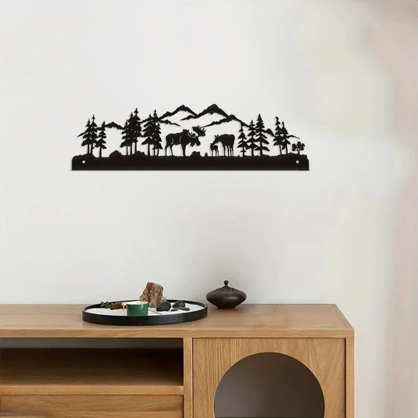 Deer Metal Wall Art for Living Room - Nature Silhouette Decor
