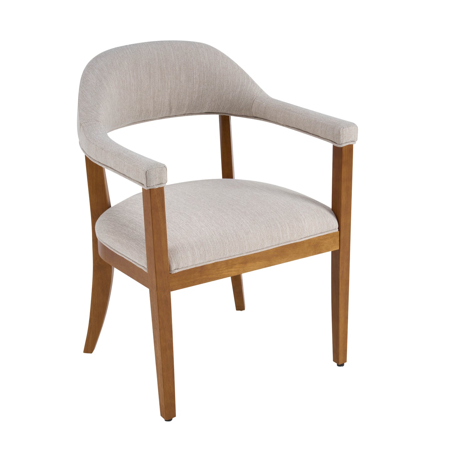 Upholstered Dining Chairs with Armrests - Set of 2, Walnut & Beige