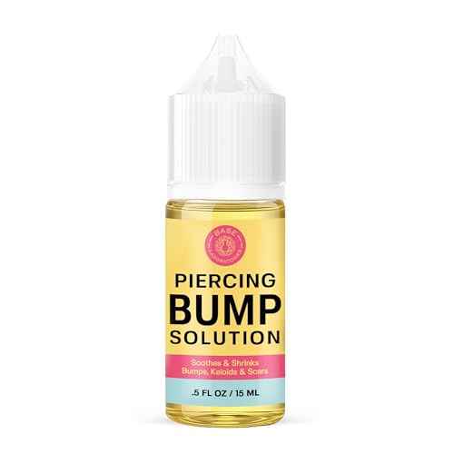 BASE LABORATORIES Piercing Bump Solution & Keloid Bump Removal | Soothing Piercing Aftercare for Piercing Bumps & Keloid Scar Removal | Ear & Nose Keloid Bumps Piercing Aftercare Solution Oil | 0.5 oz