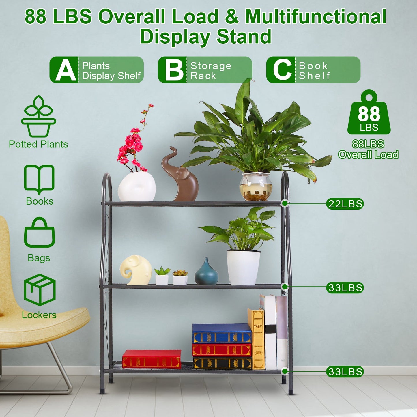 3-Tier Plant Stand Shelf with Detachable Shelves Garden Display Rack