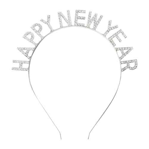 Happy New Year Eve Headband Tiara Silver Crystal Xmas Christmas Gifts for Teen Girls Women New Year Decorations Metal Festival Christmas Hairband Head Band Hair Accessories