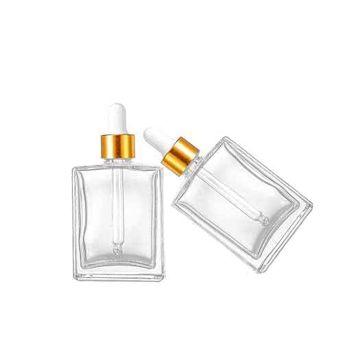 6 Pack 1.7oz Clear Square Glass Dropper Bottles, 50ml Empty Square Perfumes Bottles with Eye Droppers, for Essential Oils,Liquids, Tincture Bottle (Clear -Golden Cap)