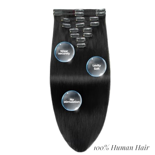 Clip in Hair Extensions Real Human Hair, 100% Brazilian Virgin Real Human Hair 7pcs Per Set with 16Clips Double Weft for Women (20 Inch, 120g, 1B Natural Black)