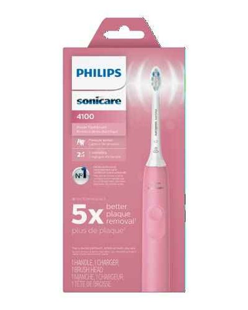 Philips Sonicare 4100 Electric Rechargeable Power Toothbrush, Pink, with Genuine Philips Sonicare Optimal Plaque Control Replacement Toothbrush Heads, White, 3 Pack