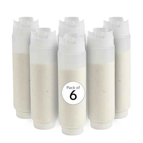 Restaurantware First In First Out 16 Ounce Condiment Squeeze Bottle 6 Refillable Lid FIFO Squeeze Bottle - Precision Dispensing Tip Flexible Clear Plastic Squeeze Bottle For Sauces