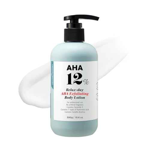V11FACTORY AHA 12% Glycolic Acid Body Lotion ? Korean Exfoliating & Hydrating Body Cream with Hyaluronic Acid & Collagen ? Unscented, Paraben-Free Skin Smoothing Moisturizer, 10.6 oz
