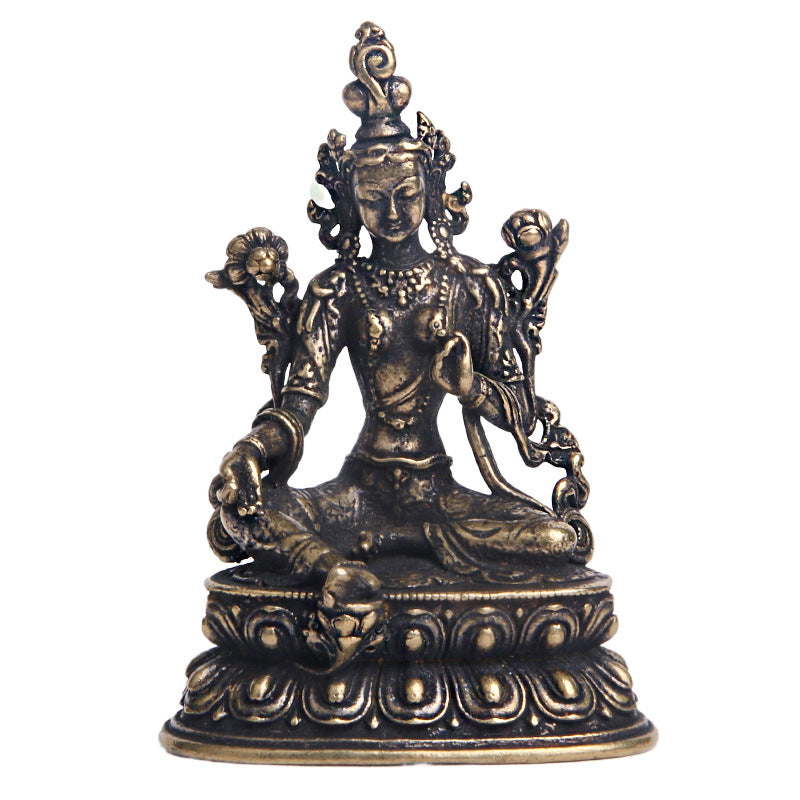 Antique Green Tara Buddha Statue Decoration - Brass Copper Home Accent