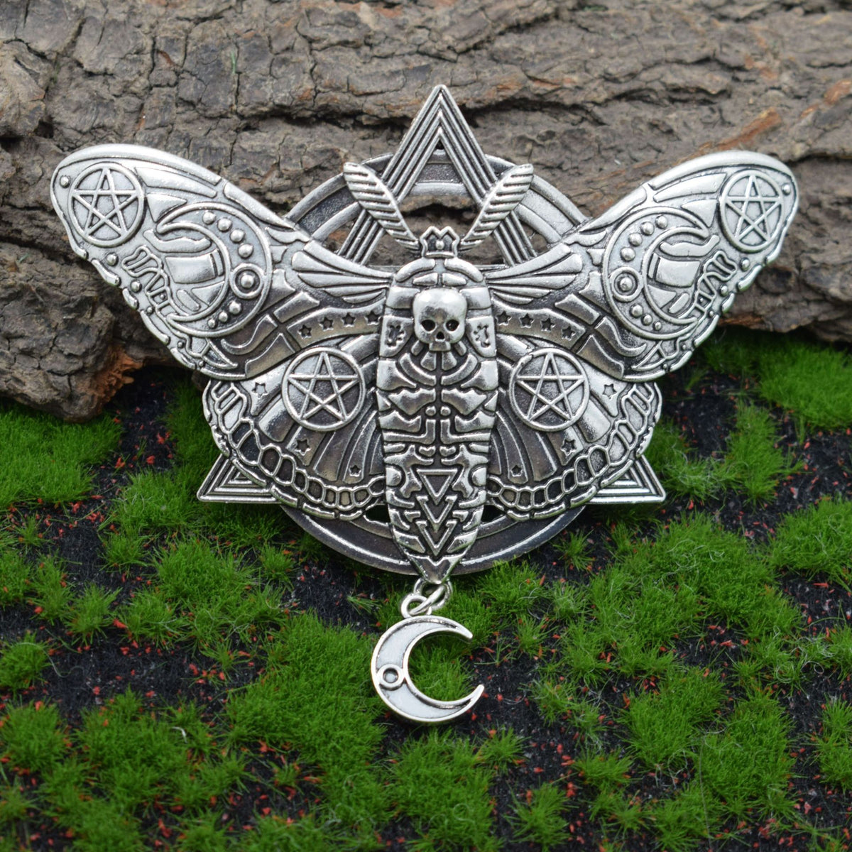 Retro Gothic Moth and Moon Hairpin
