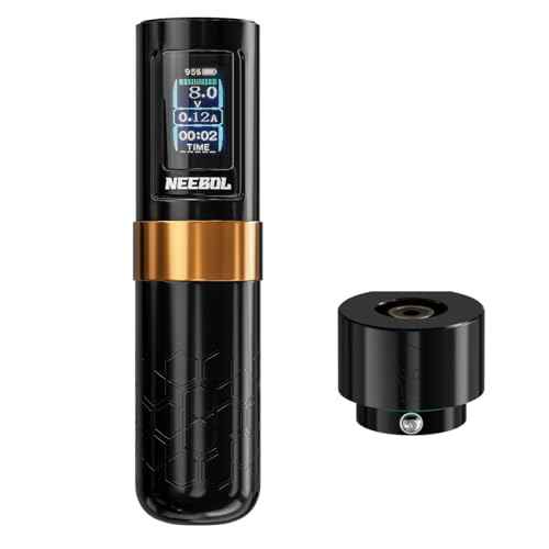 NEEBOL Wireless Tattoo Gun Rotary Tattoo Machine LED Display Screen 8 Hour Battery Life Extra Battery High-end Tattoo Pen Equipment Supply Permanent Tattoo Art Makeup Gift (Black)