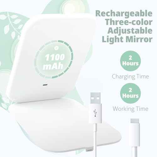 Travel Makeup Mirror, Portable Mirror with Light, 3 Adjustable Light Settings USB-Rechargeable Vanity Mirror for Bedroom, Office, Home, Gift for Women and Girls (White)