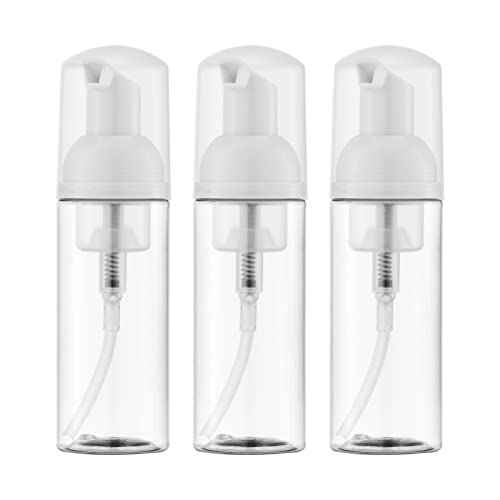 2oz Foam Pump Bottle (3PCS) Empty Travel Foaming Dispenser for Hand Soap, Lash Cleanser, Shampoo (60ml, Clear