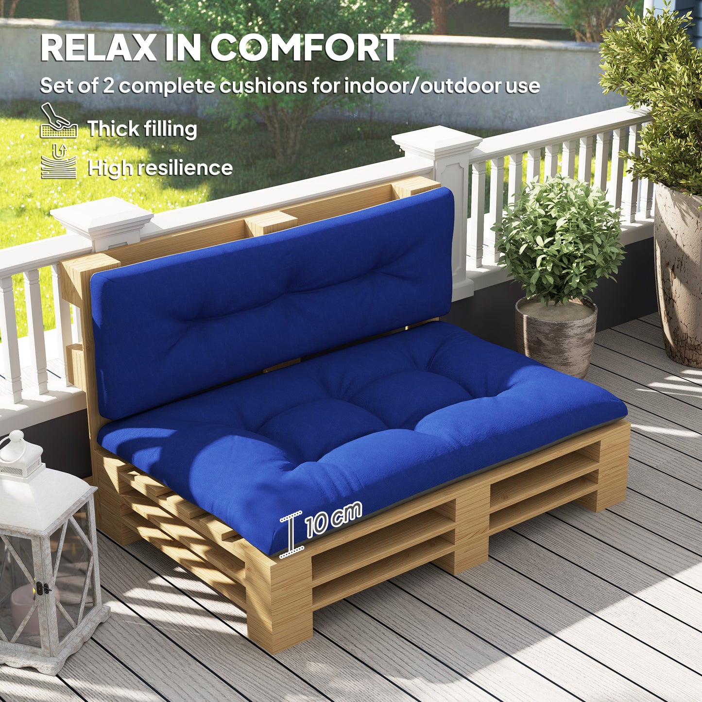 Outdoor Pallet Cushions Set - Tufted 3.9" Thick, Navy Blue