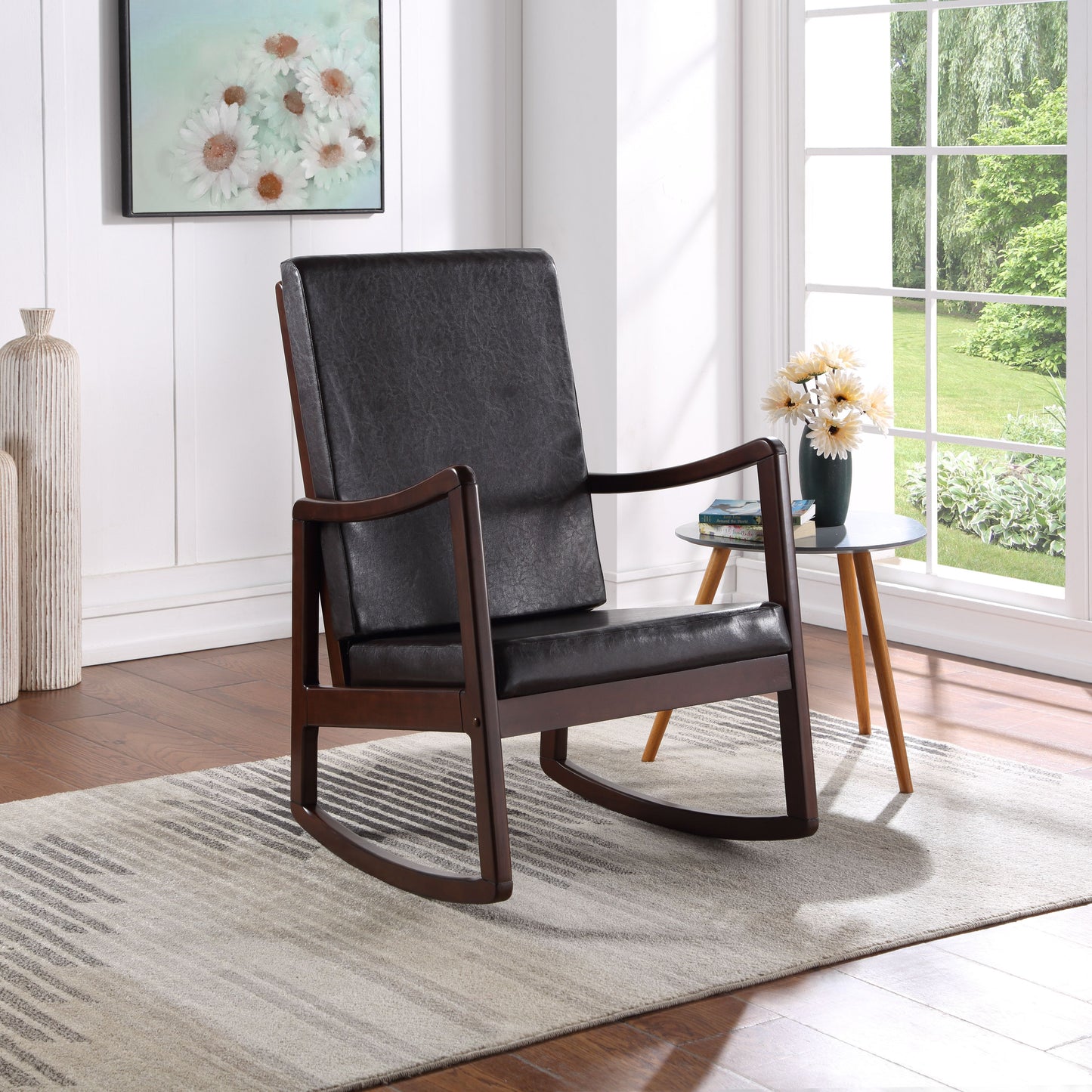 Dark Brown Synthetic Leather Rocking Chair - Raina