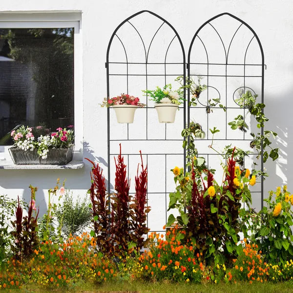 Metal Garden Trellis 2 Pack - 78.7" x 19.7" Rustproof Support for Climbing Plants - Black