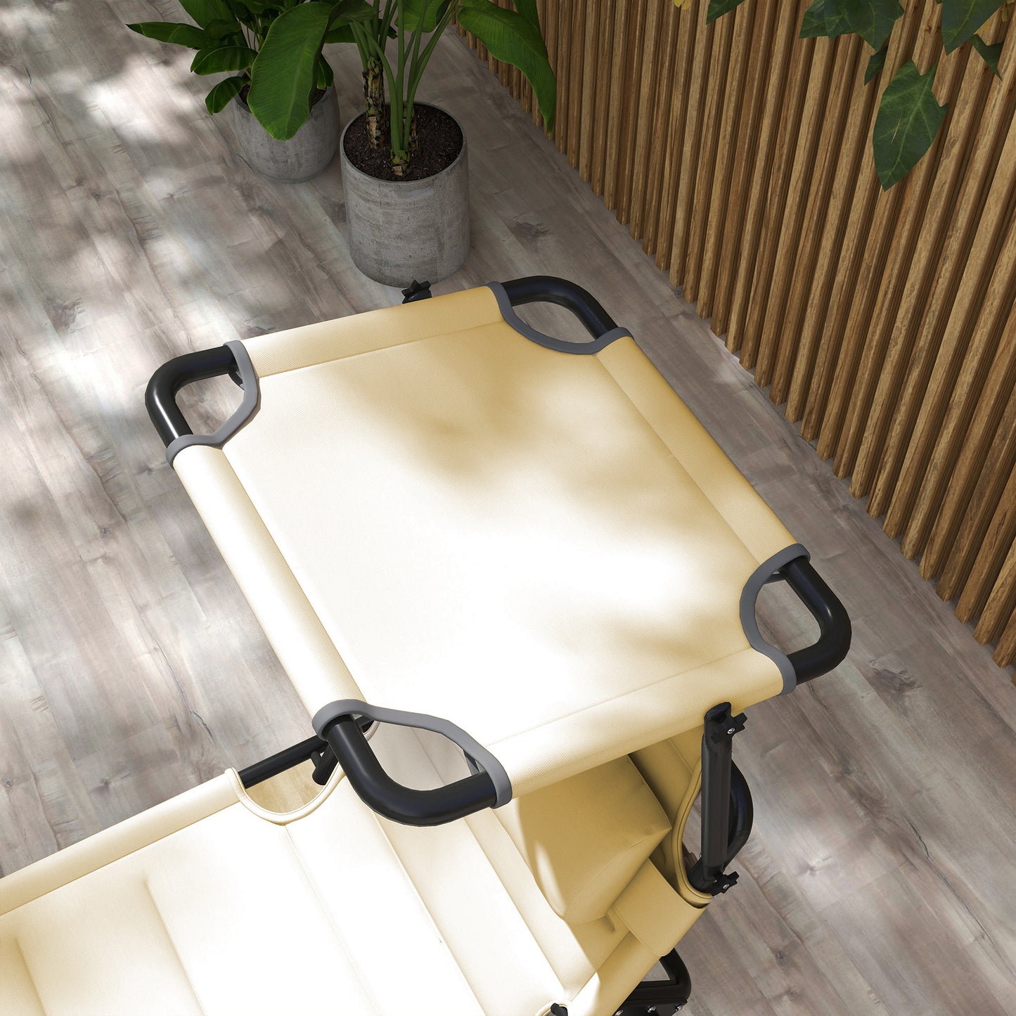 Folding Outdoor Lounge Chair with Adjustable Backrest & Sun Shade - Cream White