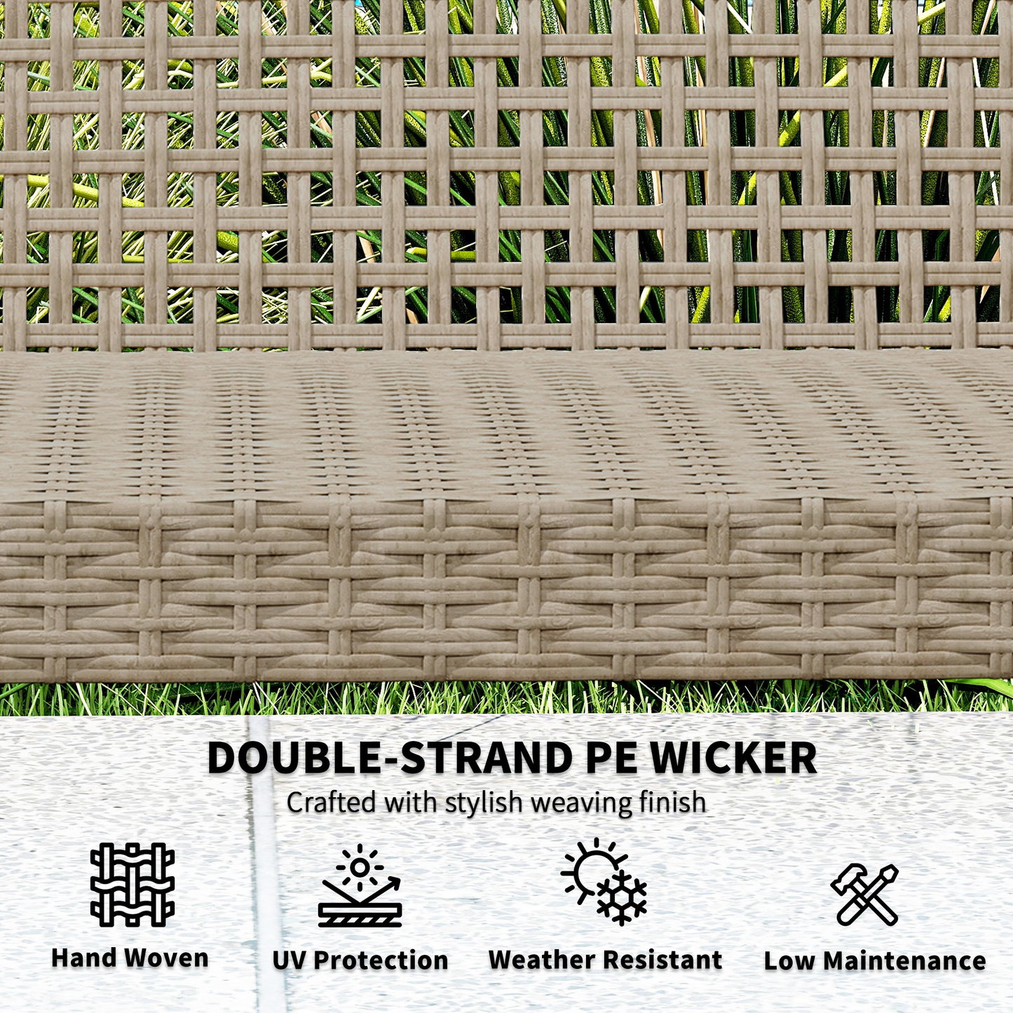 3-Seat Outdoor Wicker Sofa - Acacia Wood & Steel Frame, Teak