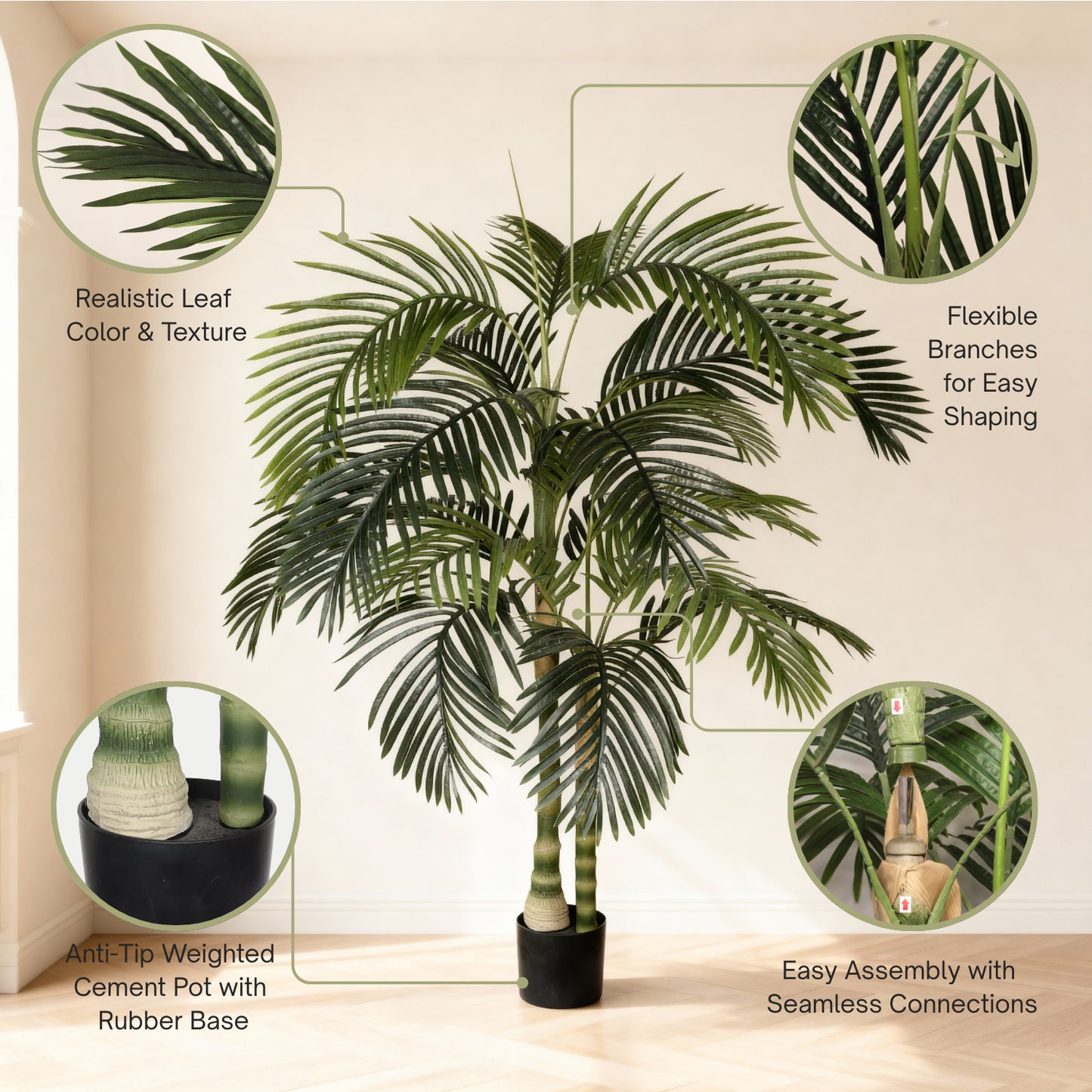 Artificial Palm Tree - 6FT Tropical Faux Plant with Pot