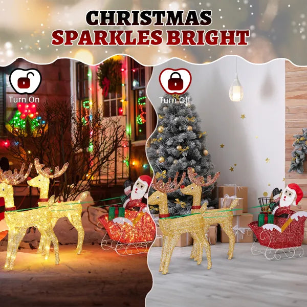 Lighted Reindeer Pulling Sleigh Christmas Decoration - Pre-lit Holiday Decor