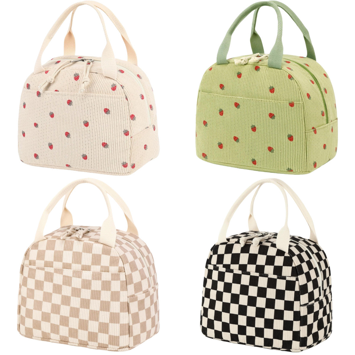 Large Capacity Insulated Lunch Bag - Corduroy Bento Tote with Fresh-Keeping Design