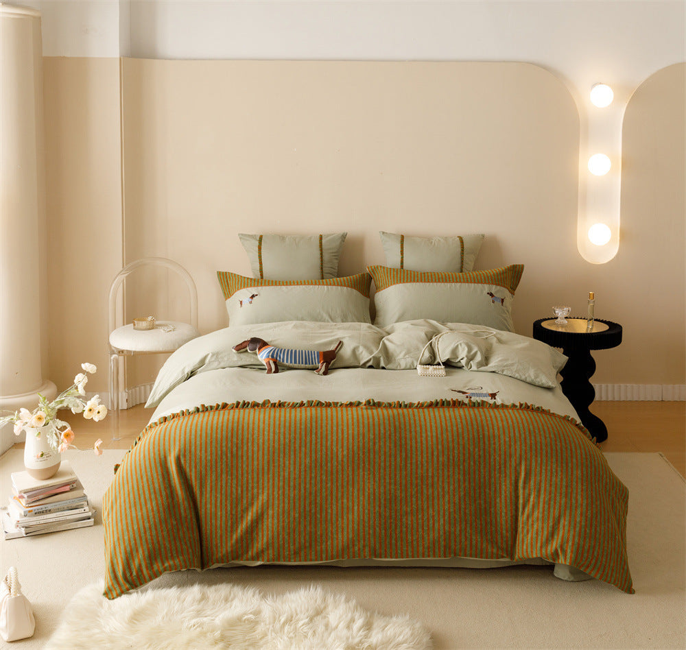 120 Thread Count Cotton Quilt Cover Bedding Set - Embroidered Four-Piece