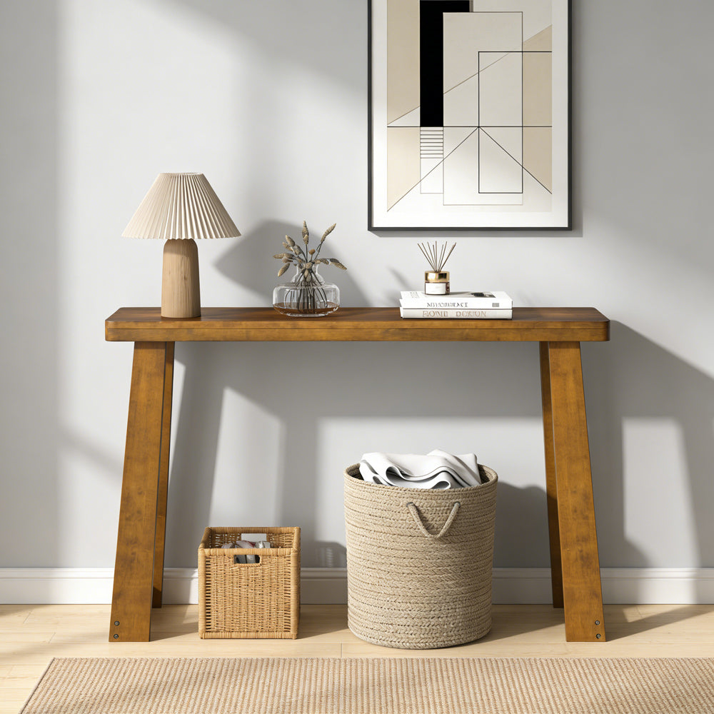 Solid Rubber Wood Console Table 43 Inch Narrow Entryway With Thick