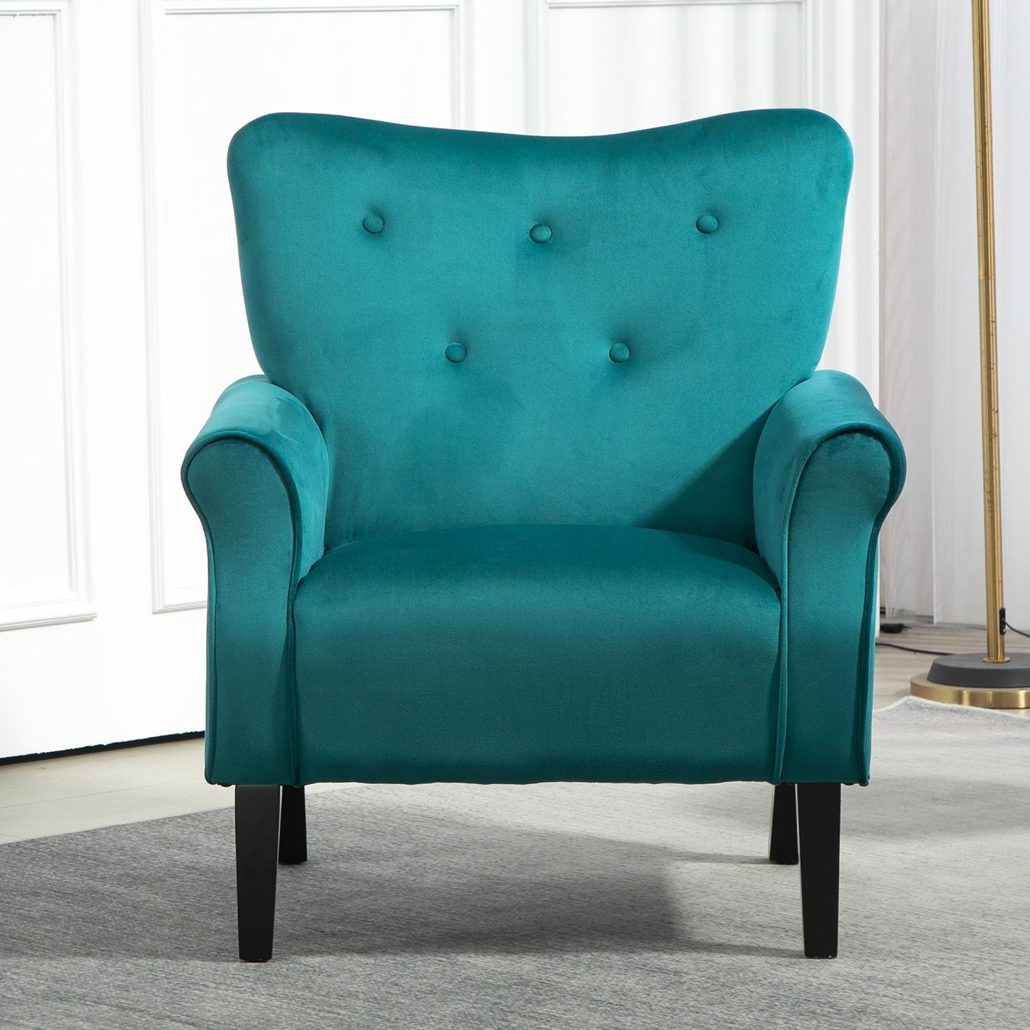 Mid-Century Modern Wingback Accent Chair, Upholstered Fabric Armchair