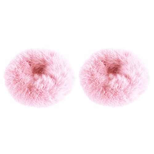 2 PCS Pink Pom Pom Hair Tie Fuzzy Furry Faux Rabbit Fur Scrunchies for Girls Women Hair Accessories