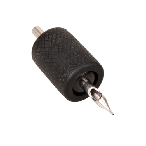 Tattoo Grip 25mm Black Aluminum Alloy Self Lock with Gray Silicone Grip Cover Tattoo Tips 5R 5F for Coil Tattoos Rotary Machine Gun Kit Beauty Body Care