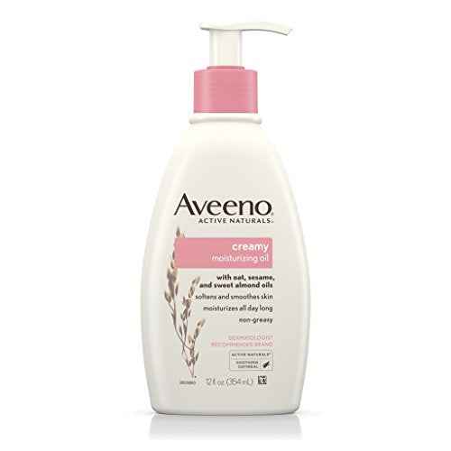 Aveeno Creamy Oil Daily Body Moisturizer, Non-Greasy & Lightly Scented Body Moisturizer with Oat & Almond Oil Nourishes Dry Skin with 24 Hours of Moisture, Non-Comedogenic, 12 fl. oz