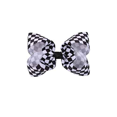 Checkered Plaid Hair Bow Clip and Barrettes Set - Buffalo Plaid Hair Bow Pin BBG71 (Black White Plaid)