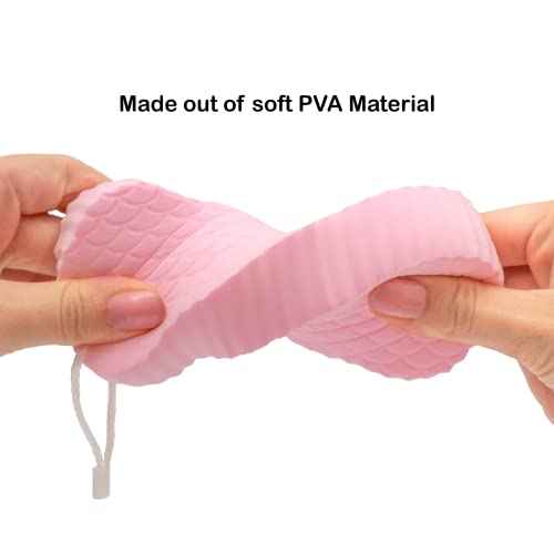 Exfoliating Sponges (4 pcs) - Super Soft exfoliating Bath Shower Sponge - Removes Dead Skin and Impurities from Body - Great for Adults and Children - Pink & Blue & White & Gray