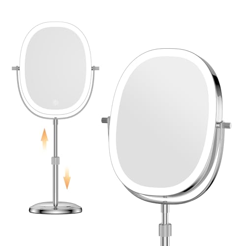 9¡È Makeup Mirror with Lights, 7X Magnification, Height Adjustable Vanity Mirror, Rechargeable 3 Color Lighting Mode, 360¡Æ Swivel Double Sided Magnifying Mirror, Chrome, Gift for Women