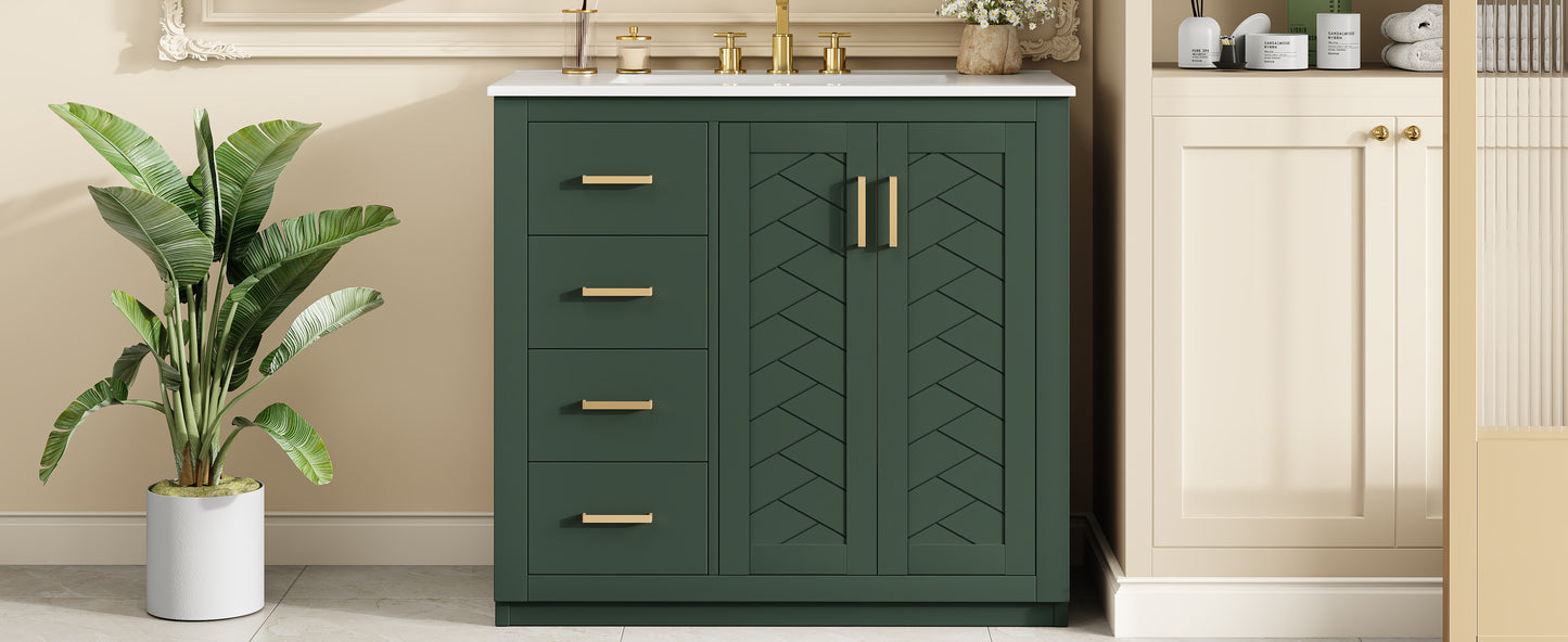 36-Inch Green Bathroom Vanity with Ceramic Sink & Storage Cabinet
