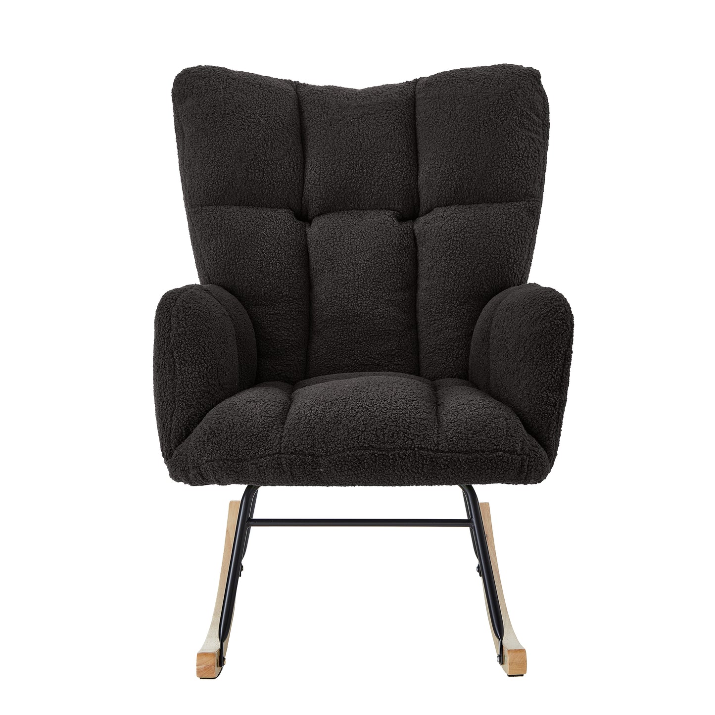 Dark Gray Tufted Teddy Fabric Rocking Chair with Metal Frame